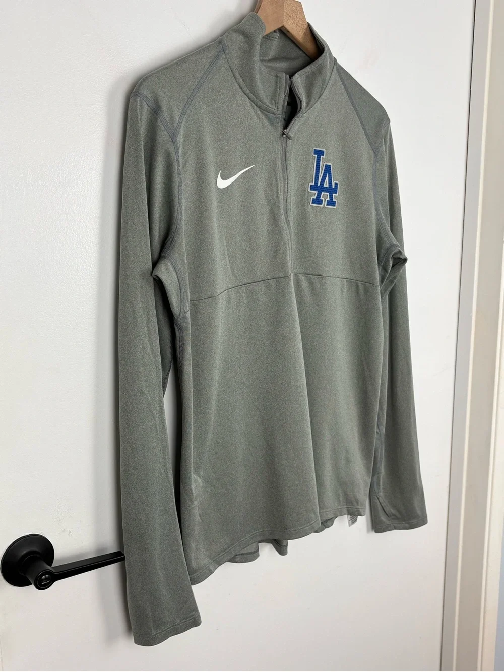MLB Nike Los Angeles Dodgers Logo Gray Quarter-Zip Performance Pullover Jacket